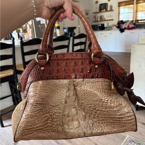 Brahmin Two-Tone Croc-Embossed Purse in Chestnut and Beige